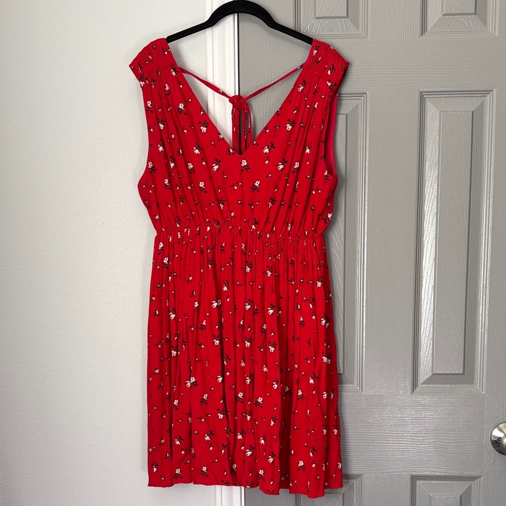 Madewell Red Floral V-Neck Back-Tie Sundress